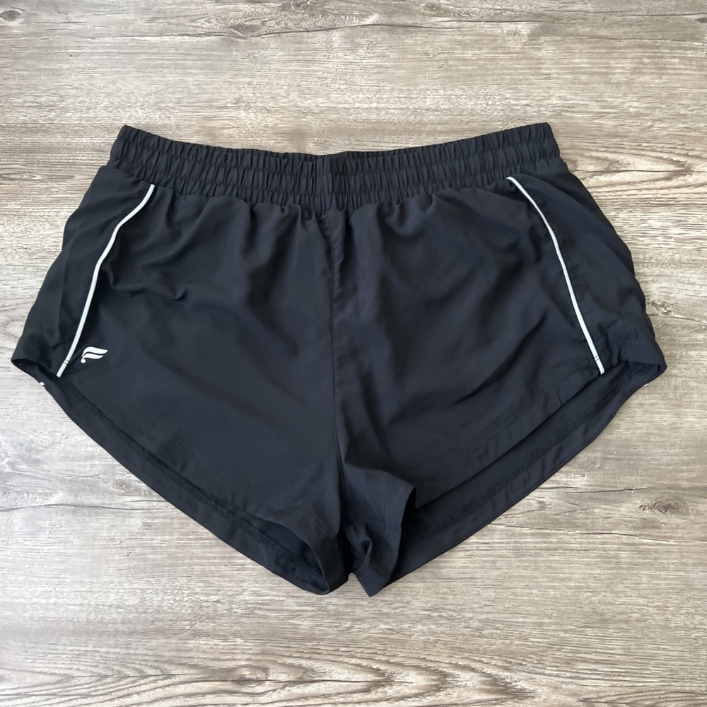Fabletics Eco Full Speed Mid-Rise Run Shorts Womens L Black Lined 3" Inseam NWT
